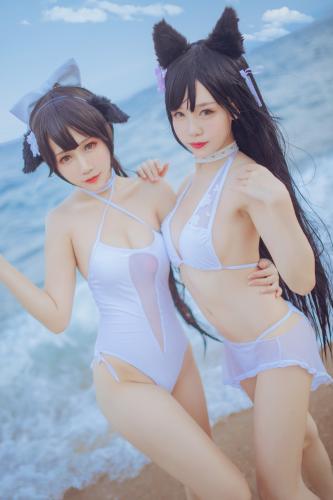 [Cosplay] Bu Dai Mao 不呆猫 & Lishi 抖娘 – Mastiff Beach Swimsuit 獒犬海边泳装