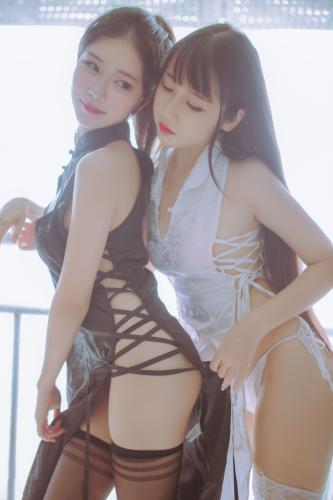 [Cosplay] Bu Dai Mao 不呆猫 & Lishi 抖娘 – Black And White Cheongsam Twins 黑白旗袍双子