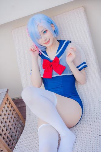 [Cosplay] 幼愛youmeko – 蕾姆泳装