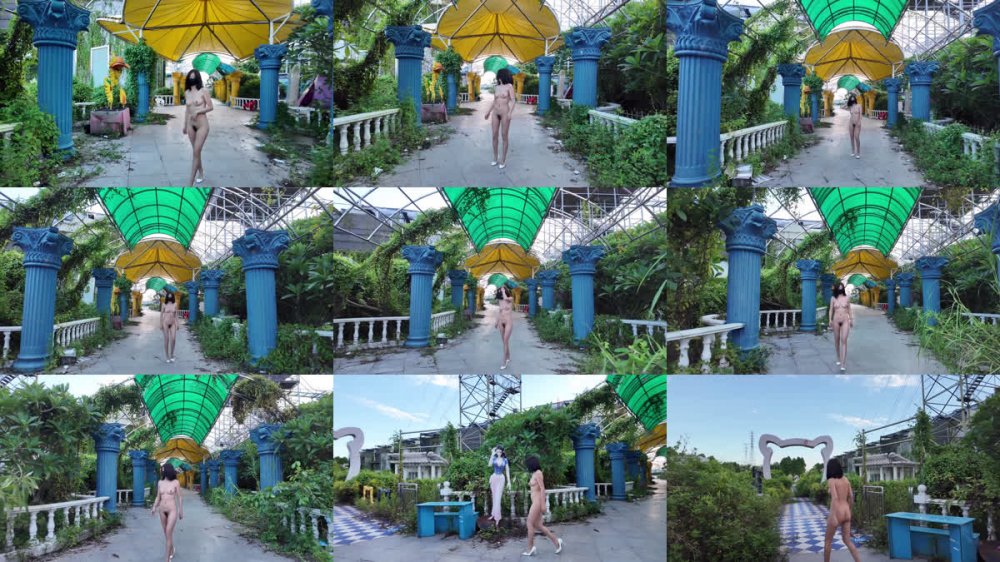 ⚫️ 天花板露出狂人【cikaimoon】最新作品，全裸廢棄遊樂場露出探險偶遇屌絲