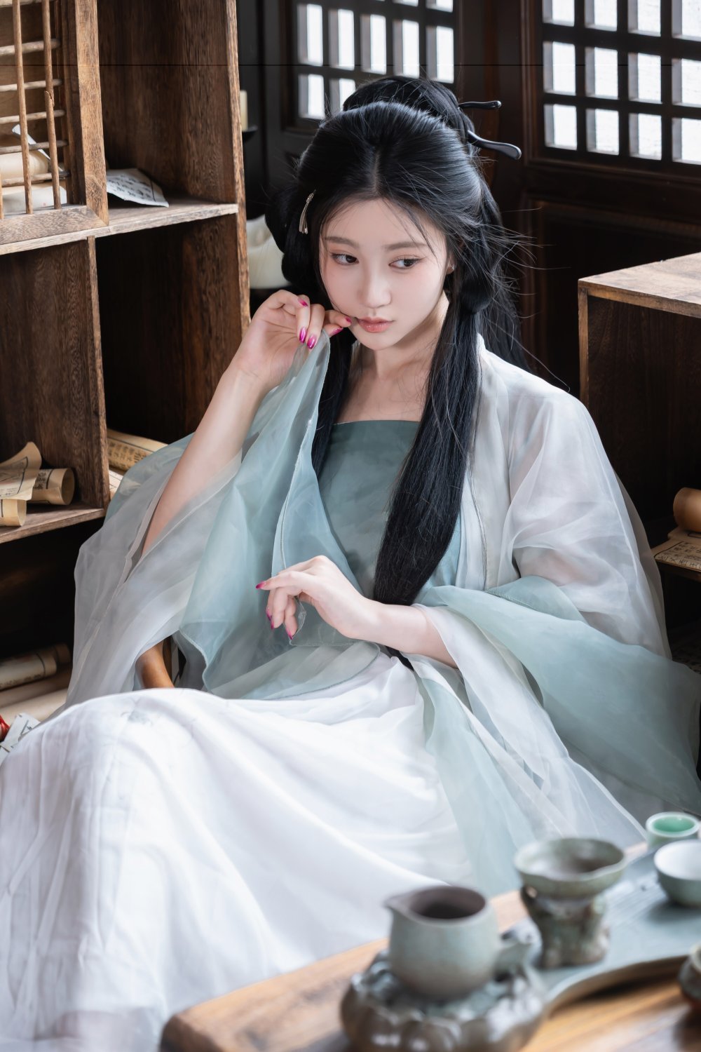 年年古裝 - 浣溪沙，黛青抹胸白紗美人[58P]